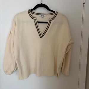 Madewell Cream V-Neck Sweater with Black Trim